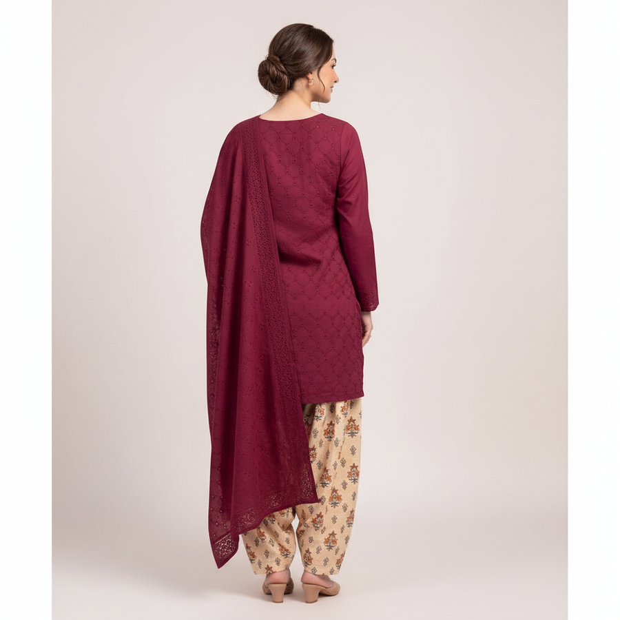Maroon lawn suit - back pose