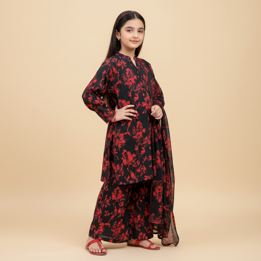 Kids black red suit - side angle pose