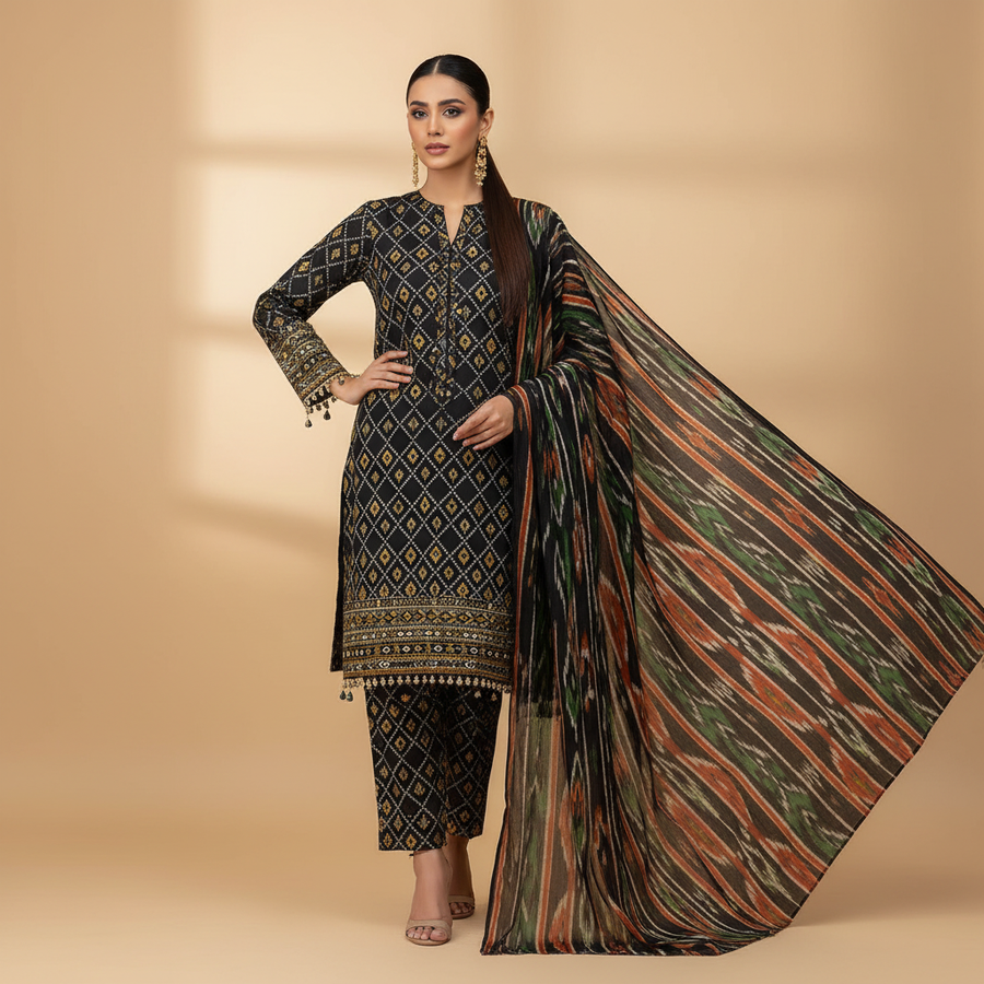 Black bandhani suit - hand on hip pose